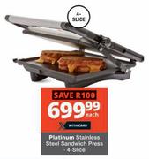 Platinum 4 Slice Stainless Steel Sandwich Press-Each