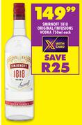 Smirnoff 1818 Original/Infusions Vodka-750ml Each