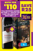 Nederburg Baronne Red Wine 750ml & Drostdy Hof Claret Red/Adelpracht White Wine 1L-Both For