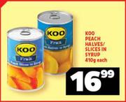 Koo Peach/Halves Slices In Syrup-410g Each