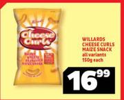 Willards Cheese Curls Maize Snack All Variants-150g Each