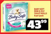 Baby Soft Mini 2 Ply Toilet Rolls 9 Per Pack