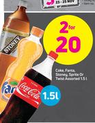 Coke, Fanta, Stoney, Sprite Or Twist Assorted-2 x 1.5Ltr