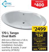 Sphinx 170L Tango Oval Bath-450mm x 950mm x 1.8m