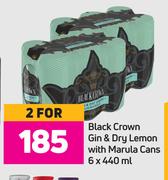 Black Crown Gin & Dry Lemon With Marula Cans-For 2 x 6 x 440ml