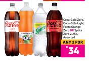 Coca-Cola Zero, Coca Cola Light, Fanta Orange Zero Or Sprite Zero Assorted-For Any 2 x 2.25L