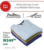 Capestorm/First Ascent Fleece Tops (Sizes S-3XL) Priced From