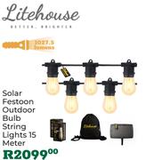 Litehouse Solar Festoon Outdoor Bulb String Lights (15 Meter)