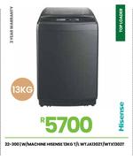 Hisense 13Kg T/L W/Machine WTJA1302T/WTX1302T 22-300
