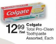 Colgate Total Pro-Clean Toothpaste Assorted-75ml