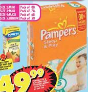 Pampers Sleep & Play Jumbo Pack Disposable Nappies-58/68/78/88's Per Pack Each