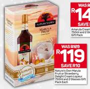 Nature's Own Marula Fruit Or Strawberry Delight Cream Liqueur-750ml & 2 Glasses Gift Pack-Each