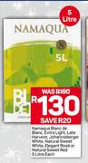 Namaqua Blanc De Blanc,Extra Light,Lte Harvest,Johannisberger White,Natural Sweet White-5Ltr Each