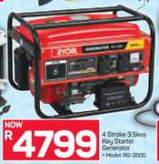 Ryobi 4 Stroke 3.5Kva Key Starter Generator RG-3500