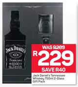 Jack Daniel’s Tennessee Whiskey-750ml With 2-Glass Gift Pack