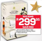 Johnnie Walker Black Label Blended Scotch Whisky-750ml With 2-Glass Gift Pack