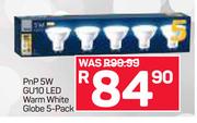PnP 5W GU10 LED Warm White Globe-5 Pack