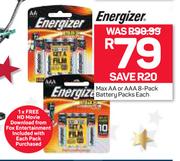 Energizer Max AA Or AAA Battery 8's-Per Pack