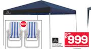 Blue Mountain 3m x 3m Gazebo With 2 x Striped Beach Chairs Free