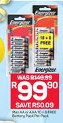 Energizer Max AA Or AAA 10+6 Free Battery Pack-Per Pack