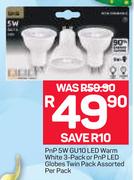 PnP 5W GU10 LED Warm White 3 Pack Or PnP LED Globes Twin Pack-Per Pack