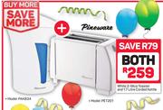 Pineware White 2 Slice Toaster PET201 And 1.7Ltr Corded Kettle-For Both