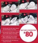 PnP 4W BC/ES/SES Warm White LED Mini Globes Twin Pack Combo-For 2