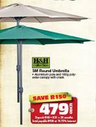 H&H Collection 3M Round Umbrella-Each