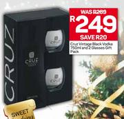 Cruz Vintage Black Vodka-750ml & 2 Glasses Gift Pack