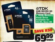 TDK 8GB Micro SD Memory Card-Each