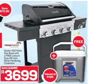 Mega Master Sizzler 420 Patio Gas Braai With A Free Leisure Quip 26Ltr Silver Hardbody Coolerbox