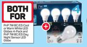 PnP 7W BC/ES Cool Or Warm White LED Globes 4 Pack And PnP Sensor LED Globe-For Both