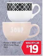 Pastel Or Black And White Soup Mugs-Each