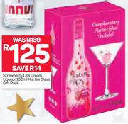 Strawberry Lips Cream Liqueur-750ml With Martini Glass Gift Pack