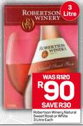 Robertson Winery Natural Sweet Rose or White-3Ltr Each