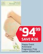 Happy Event Antenatal Fragrance-Free Lotion-200ml Each