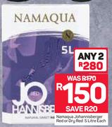 Namaqua Johannisberger Red Or Dry Red-5Ltr Each