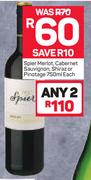 Spier Merlot Cabernet Sauvignon, Shiraz Or Pinotage-750ml Each 