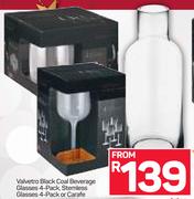 Valvetro Black Coal Beverage Glasses 4-Pack, Stemless Glasses 4-Pack Or Carafe