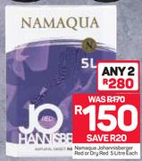 Namaqua Johannisberger Red Or Dry Red-5Ltr Each