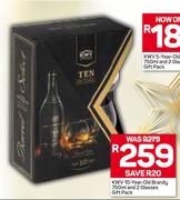 KWV 10 Year Old Brandy-750ml & 2 Glasses Gift Pack
