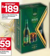 KWV 5 Year Old Brandy-750ml & 2 Glasses Gift Pack