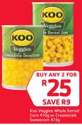 Koo Veggies Whole Kernel Corn-410g Or Creamstyle Sweetcorn-415g