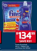 Finish Powerball All In 1 Tablets 47's And Rinse Aid 400ml