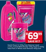 Vanish Power O2-500g,Stain Remover Liquid-2Ltr,Crystal White Powder-520g,Power O2 650g-Value Pack 
