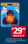 Duck Active Clean 3x45g Or Dual Colour In Cistern Block 3x35g-Per Pack