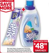 Sta Soft Fabric Conditioner Assorted-2Ltr Plus Sta Soft Concentrated Refill 500ml-For Both