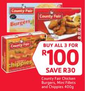 Country Fair Chicken Burgers/Mini Fillets And Chippies-3x400g