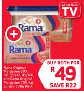Rama Original Margarine 60% Fat Spread-1kg Tub & Margarine 70% Fat Spread-500g Brick-For Both