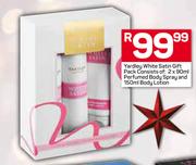 Yardley White Satin Gift Pack Consists Of: 2 x 90ml Perfumed Body Spray & 150ml Body Lotion